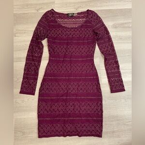 Guess purple and metallic gold lace dress